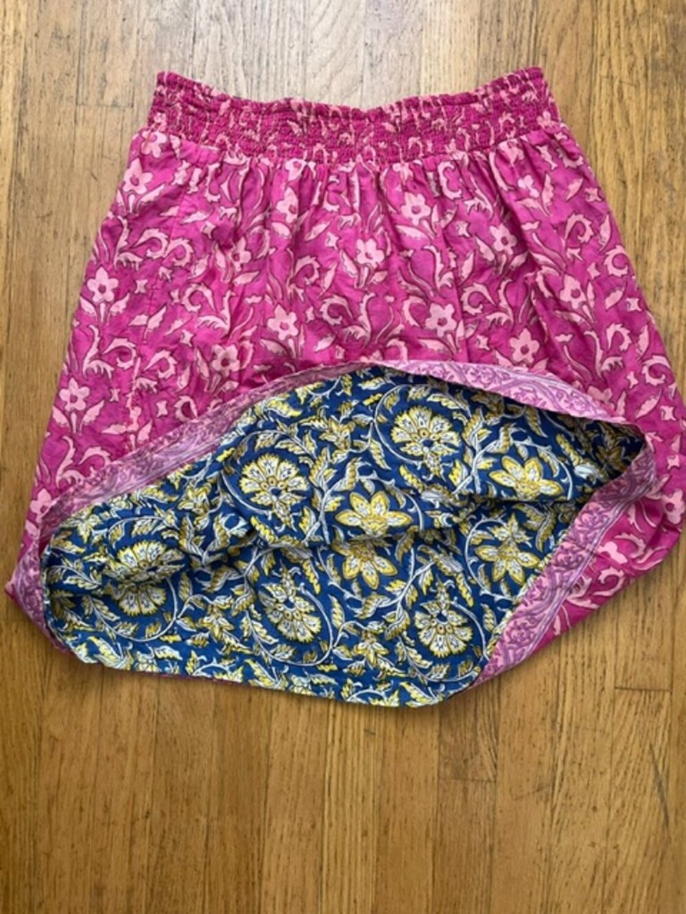 Sundance Reversible Block Print Floral Cotton Skirt | Size Medium